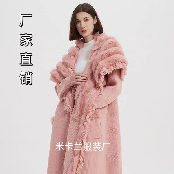 European goods, fox fur, tassels, lazy style, cardigan, jacket, women's mid-length clothes, women's knitted cardigans, clothing, rabbit fur