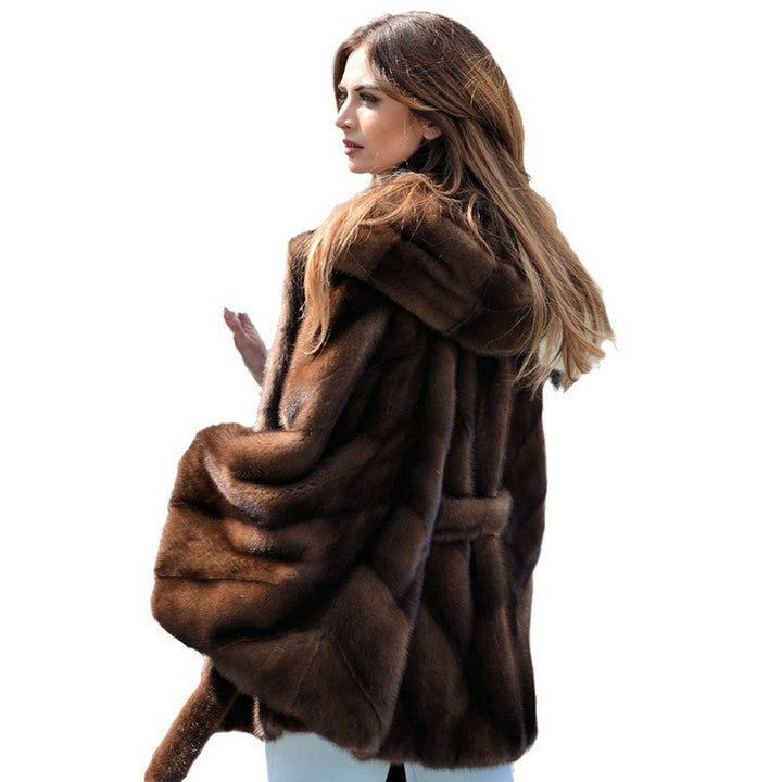 Mink jacket fashion women's autumn and winter new European and American Amazon hot cross-border bat sleeve coat women's clothing