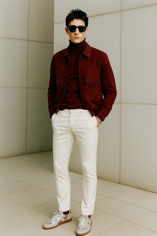 New The Bordeaux Capsule — Bundle or Mix & Match Real suede jacket, leather sneakers,