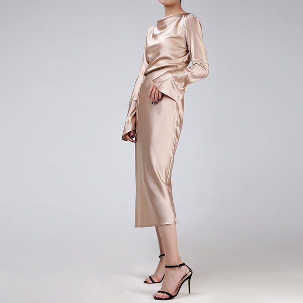 Ali's Mulberry Silk Long Sleeved Simple Dress