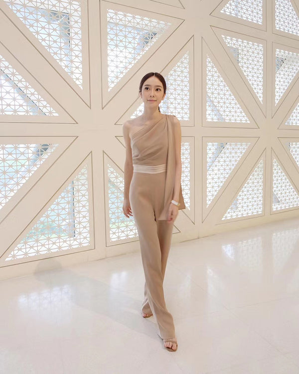 Ali's Khaki One Sleeve ShowStopper Jumpsuit