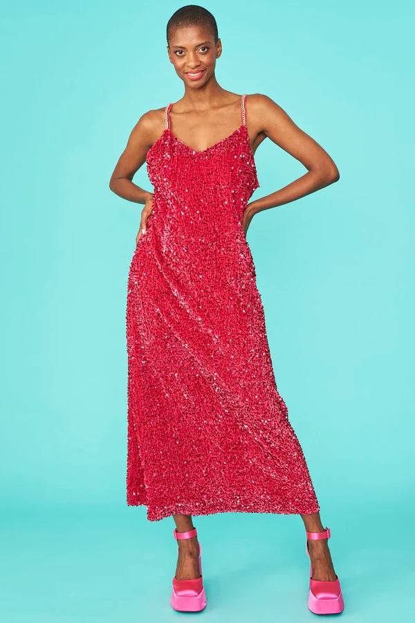Pink Sequin Duchess Shift Dress