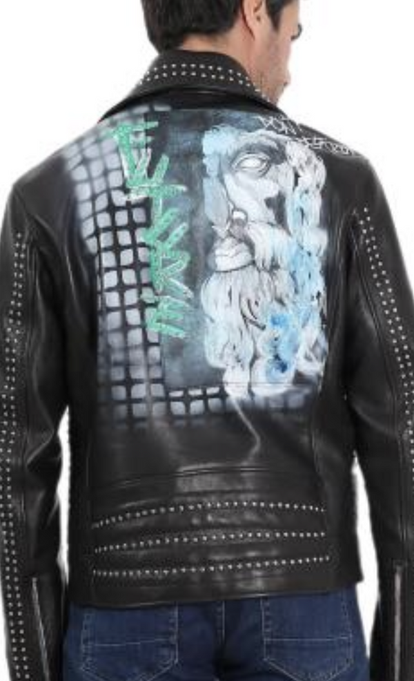 Men's "Beware of Zeus" Hand Painted Motorcycle Jacket